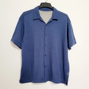 Cubavera Mens Blue Viscose Cotton Button Front Shirt Size Large *see Pic Hole*